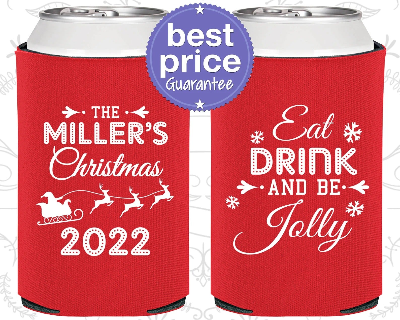 Custom Christmas Can Cooler - Christmas Office Party Favors, Eat Drink and Be Jolly