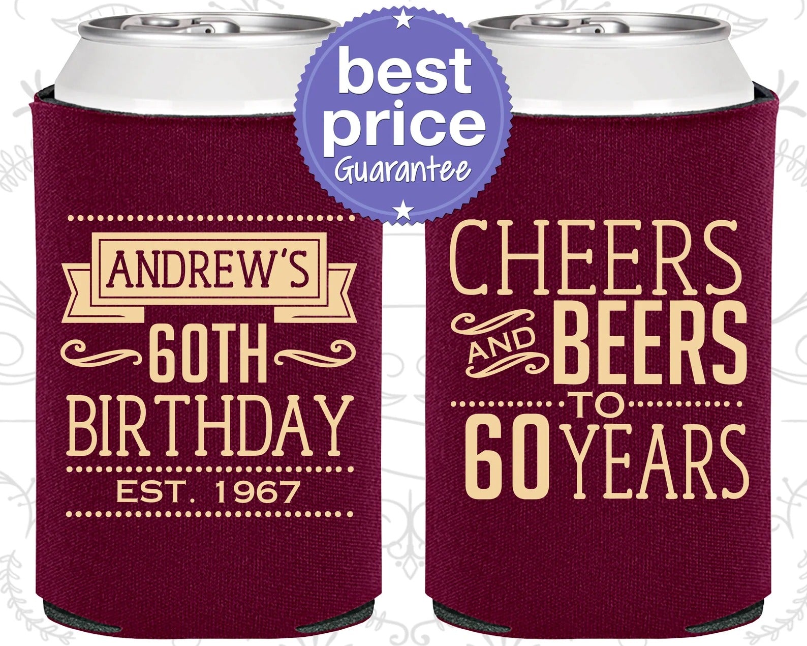 Custom Birthday Can Cooler - Cheers to 60 Years, Cheers and Beers