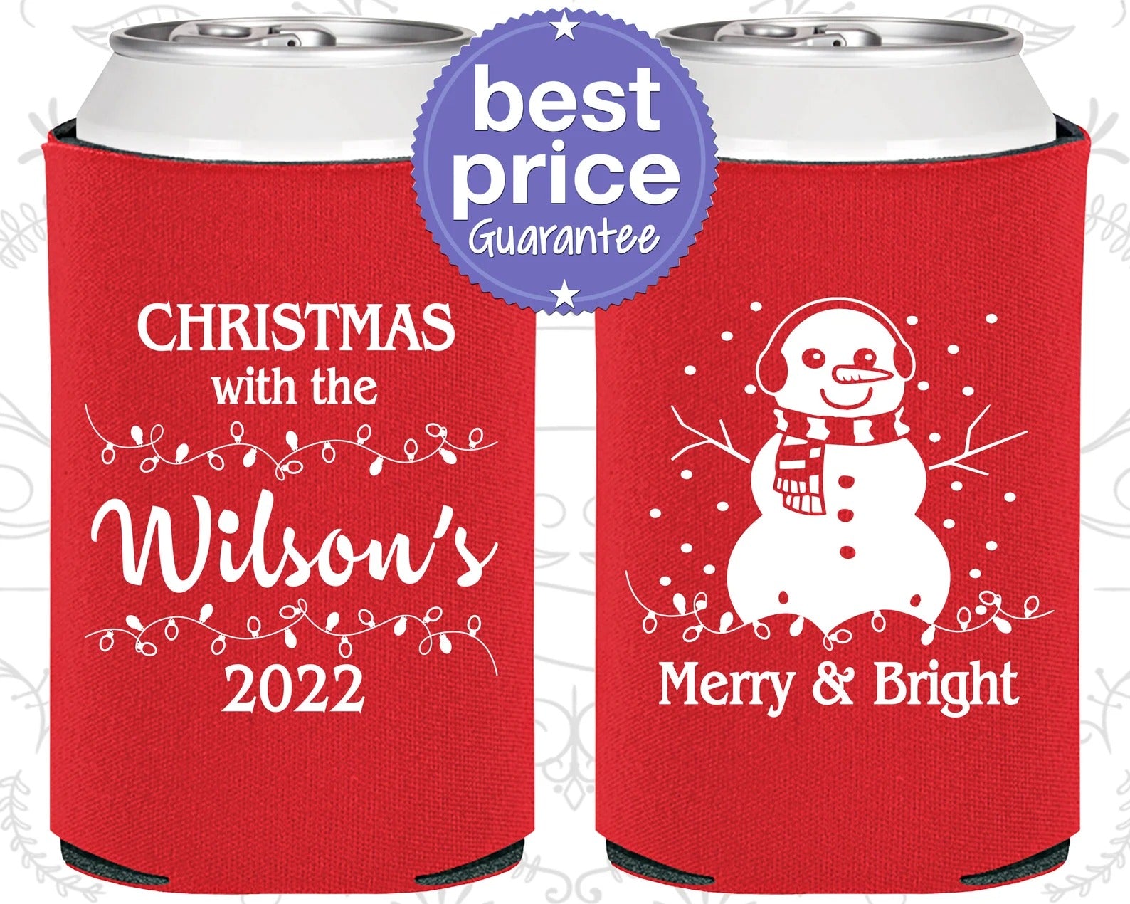 Custom Christmas Can Cooler - Merry and Bright, Snowman