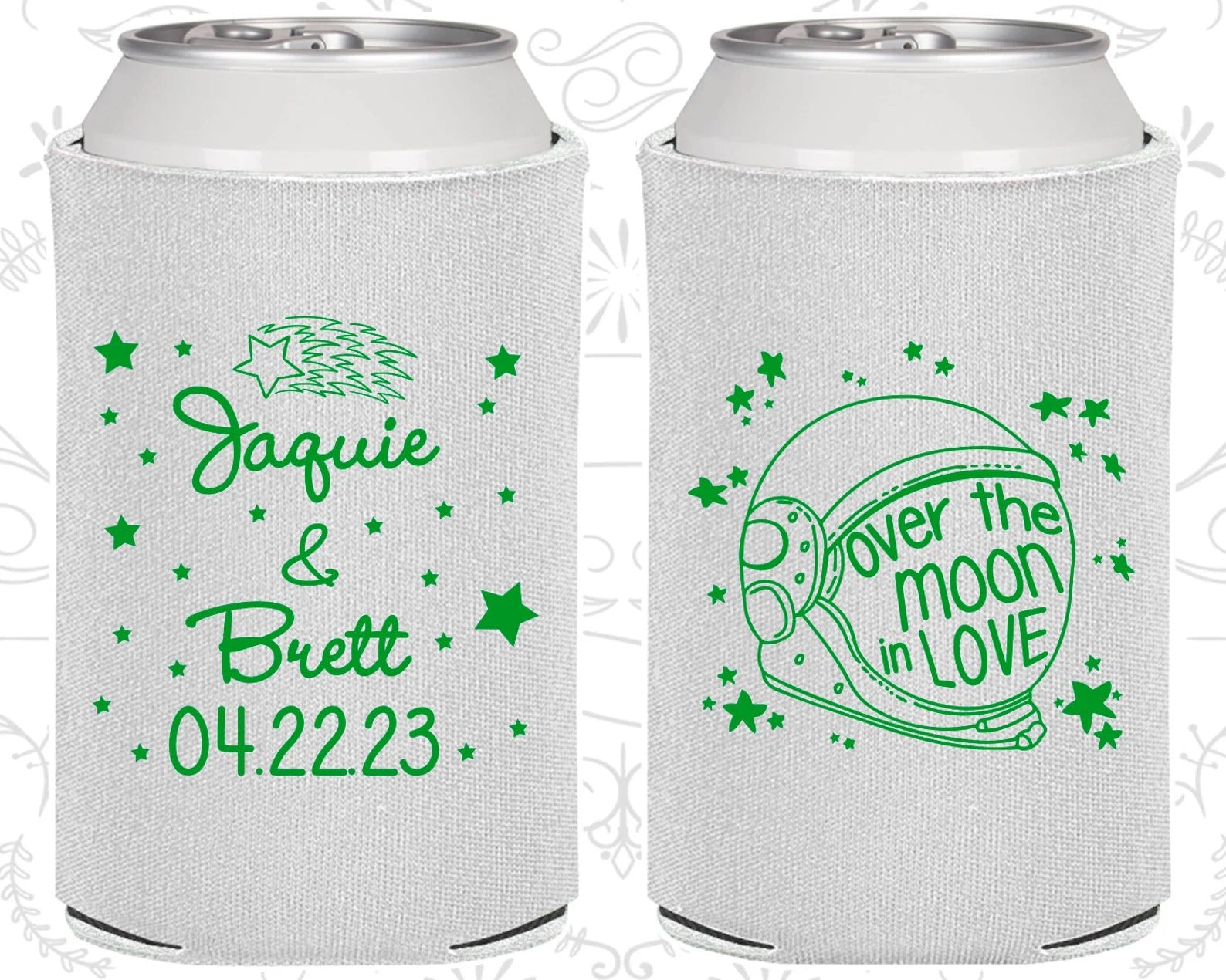 Custom Wedding Can Cooler - Over the Moon in Love