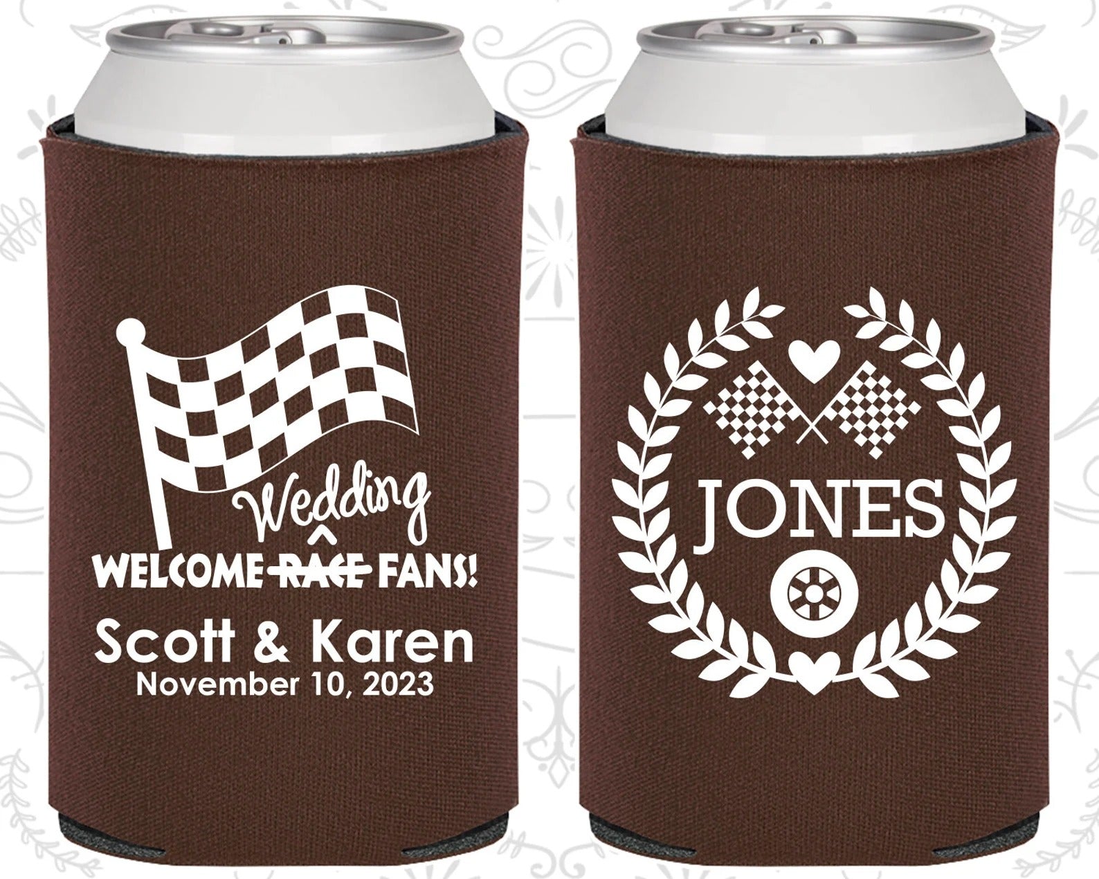 Custom Wedding Can Cooler - Welcome Wedding Race Fans, Racing Flags, Checkered Flag, Country Wedding Favors, Race Car Wedding Favors, Wedding Items, Custom Coolie