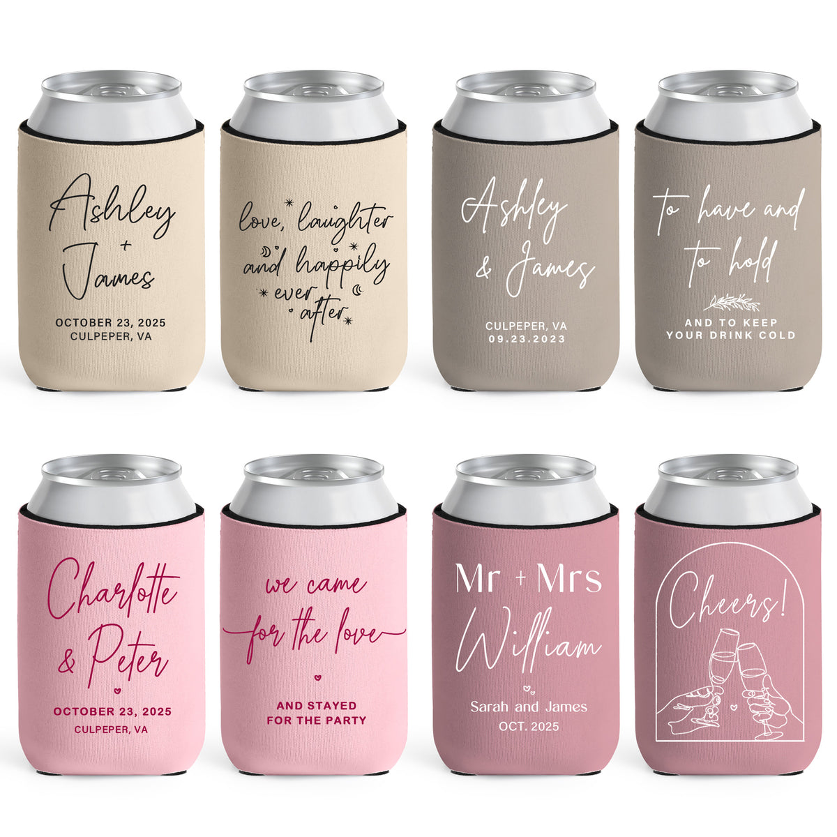 Personalized Wedding Can Coolers – 16 Designs, Bulk Wedding Favors for Guests