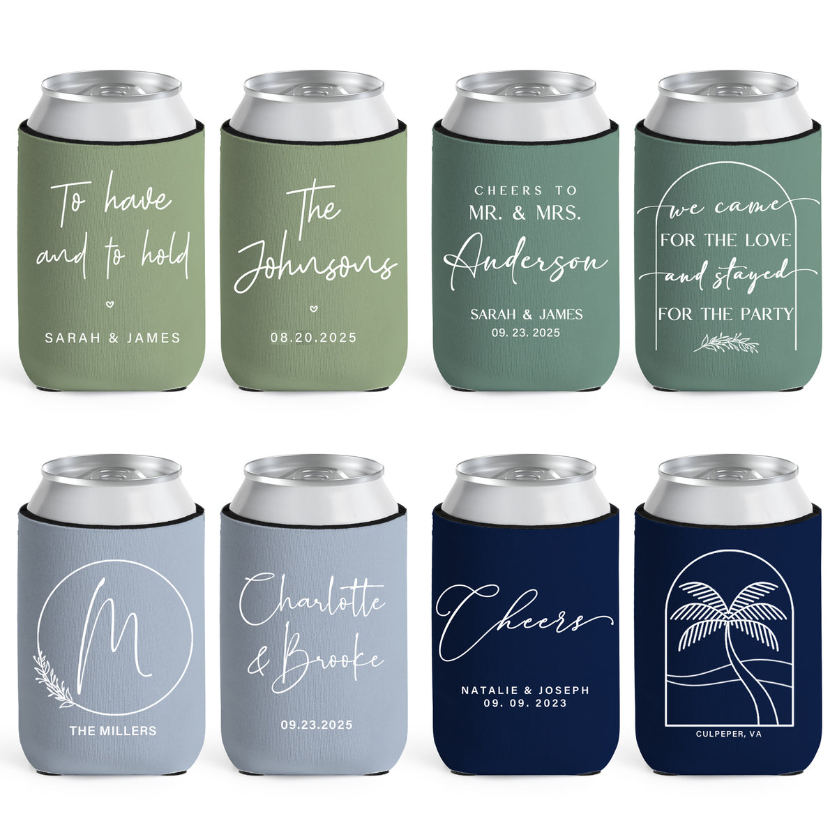 Personalized Wedding Can Coolers – 16 Designs, Bulk Wedding Favors for Guests