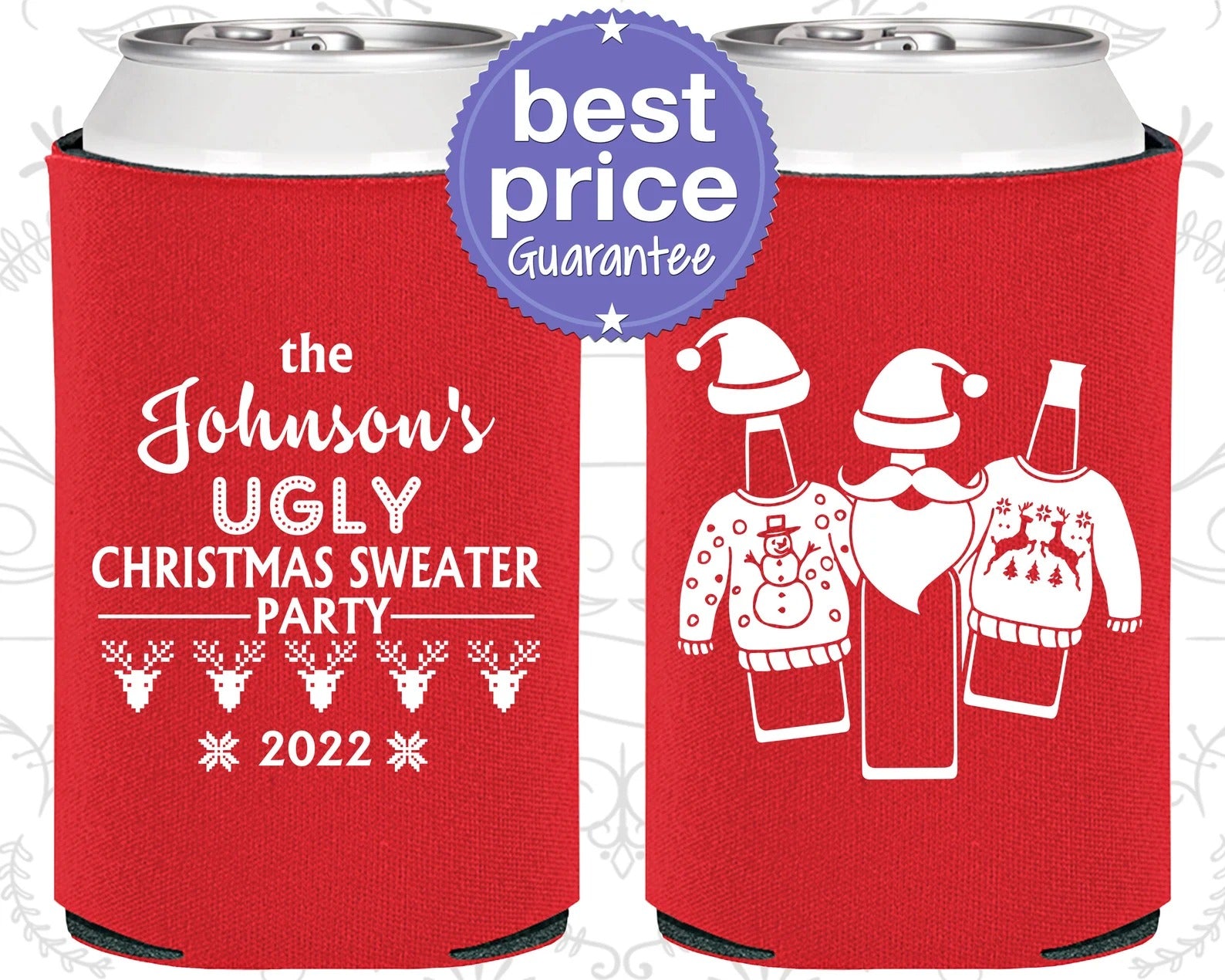 Custom Christmas Can Cooler - Ugly Christmas Sweater Party, Tacky Sweater Party