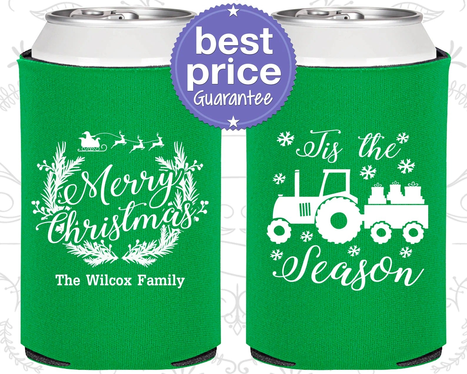 Custom Christmas Can Cooler - Merry Christmas, Christmas Tractor