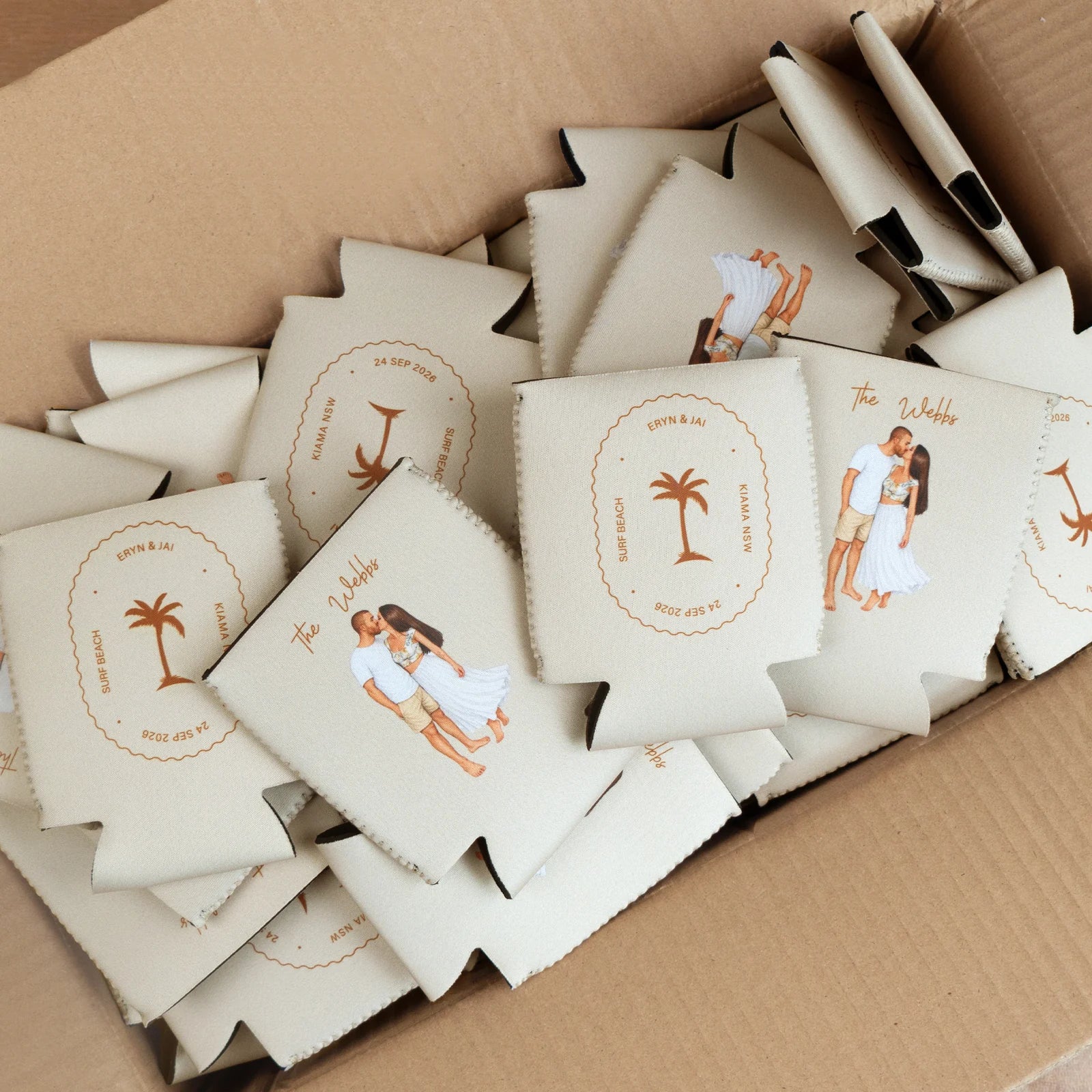 Unboxing a delivery of ivory personalized portrait can coolers
