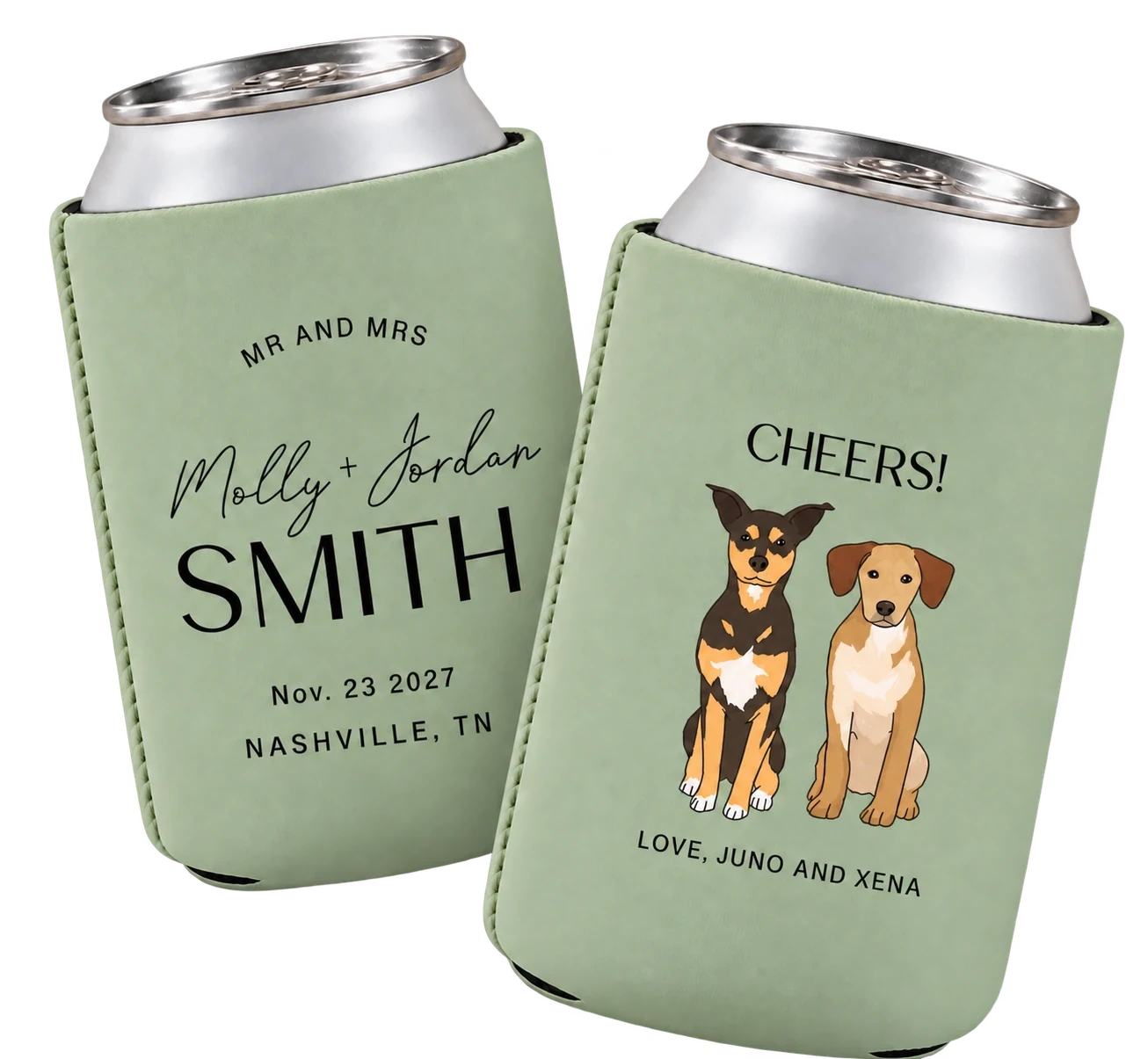 Pet portrait concept on sage can coolers